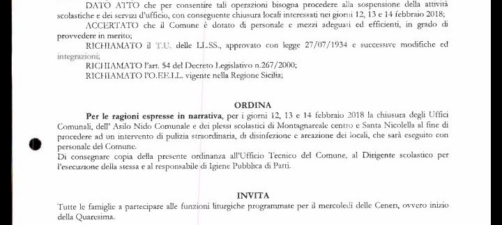 “Tutti a messa per le Ceneri”, la singolare ordinanza del sindaco di Montagnareale