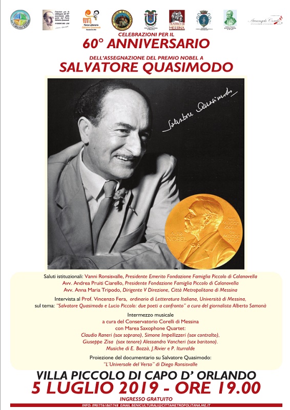 Sessantesimo anniversario del Nobel a Salvatore Quasimodo, incontro a Villa Piccolo