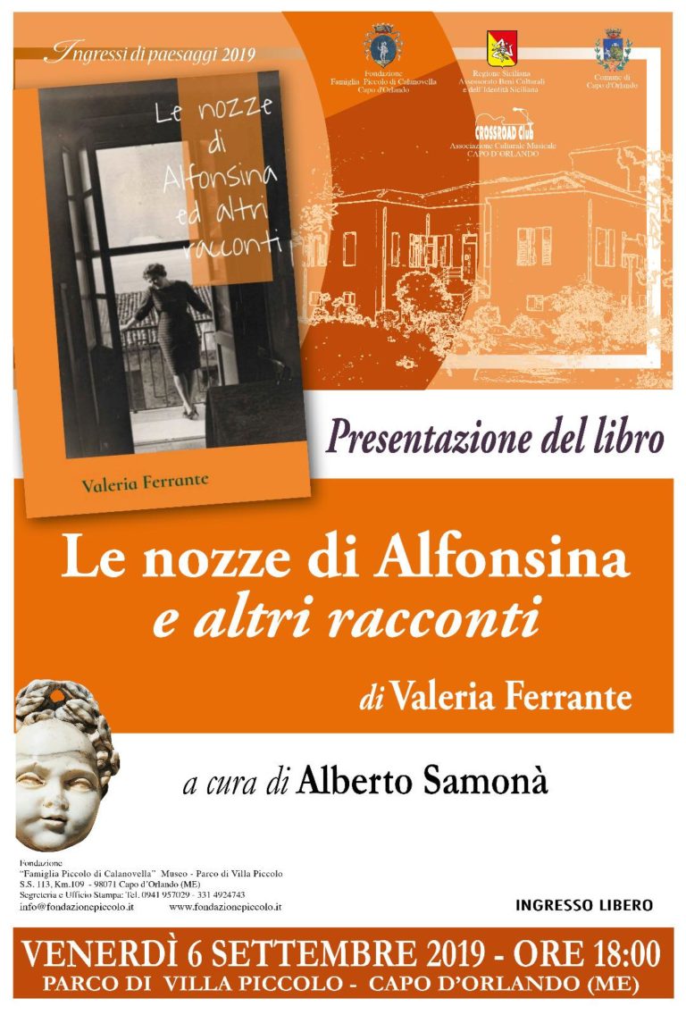 Il 6 settembre a Villa Piccolo la presentazione del libro di Valeria Ferrante