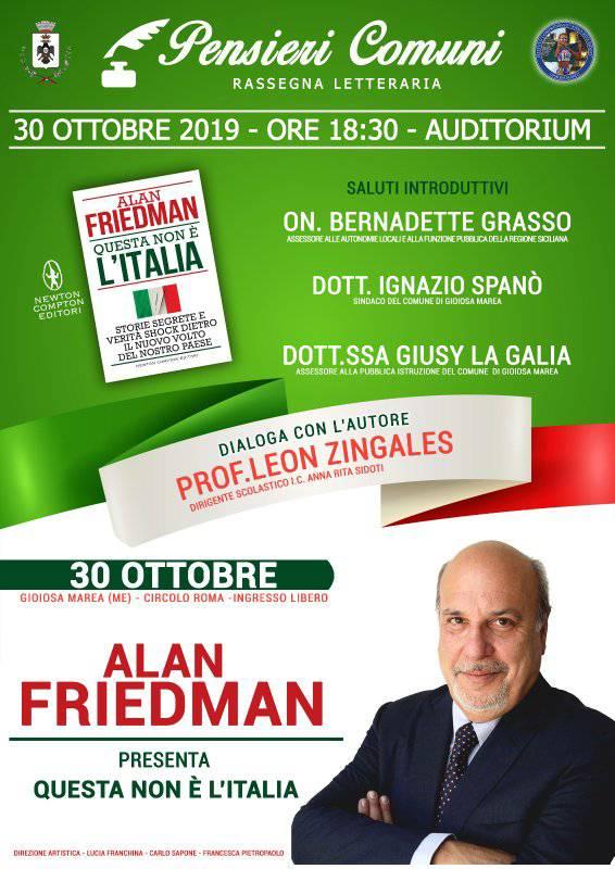 “Pensieri comuni”, stasera Alan Friedman a Gioiosa Marea