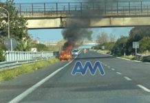 Auto in fiamme A20