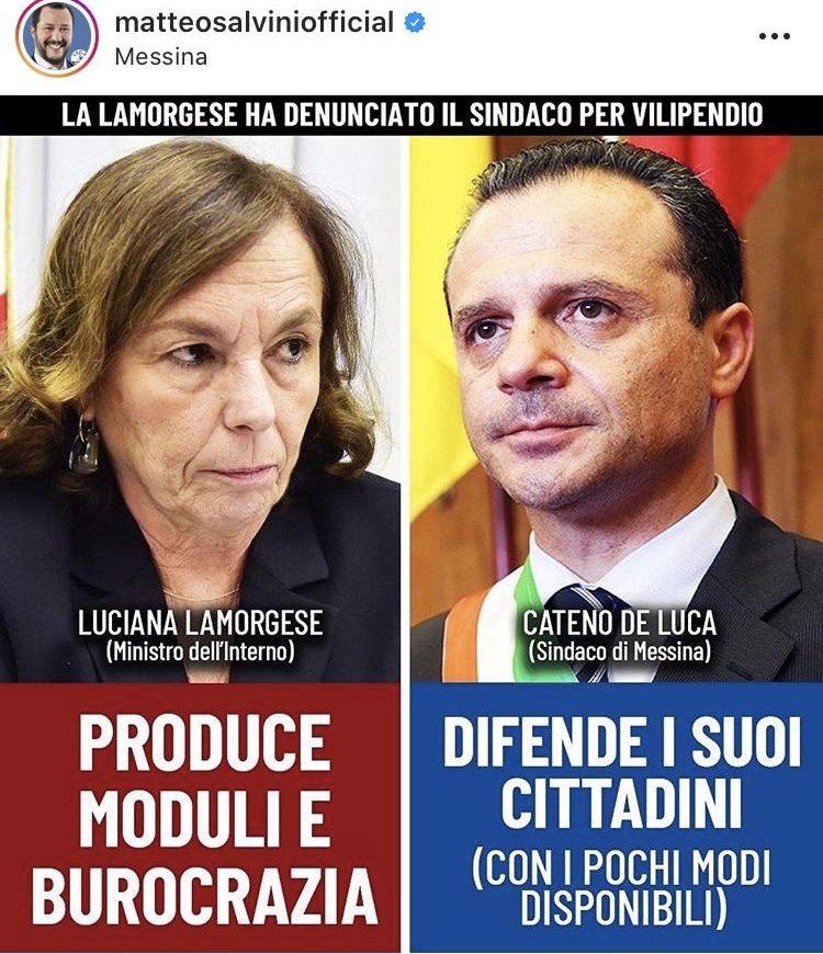 Anche Matteo Salvini si schiera con Cateno De Luca