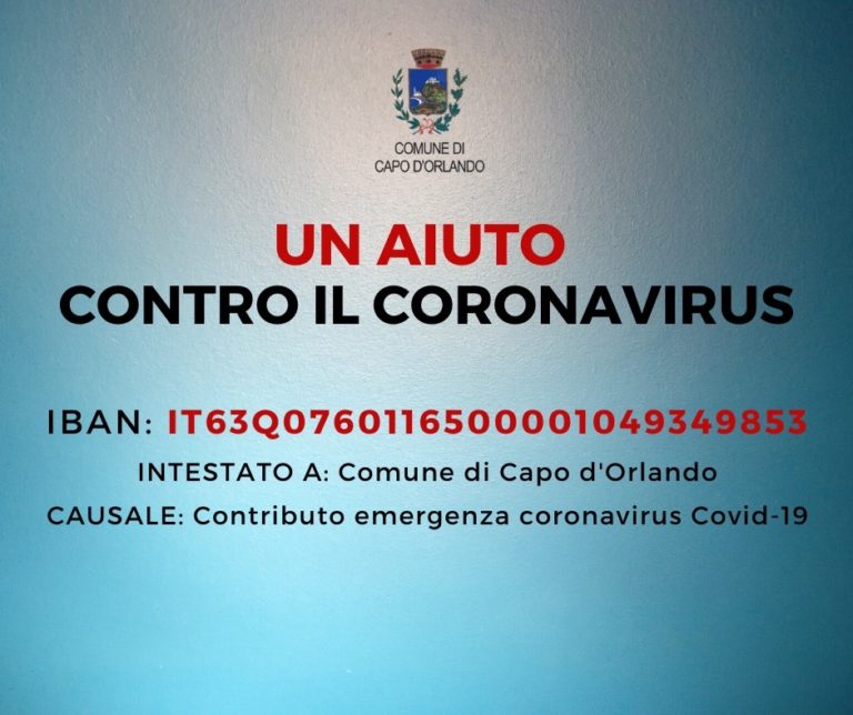 Capo d’Orlando, Emergenza Coronavirus: attivato conto corrente per le donazioni