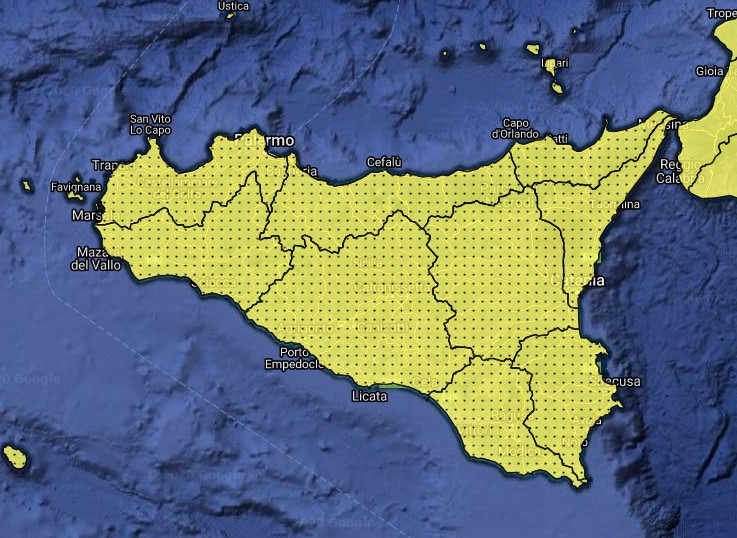 Piogge e temporali in arrivo sulla Sicilia, diramata l’Allerta Gialla