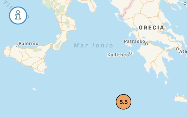 Scossa di terremoto di magnitudo 5.5 tra Italia e Grecia. Avvertita anche in Sicilia