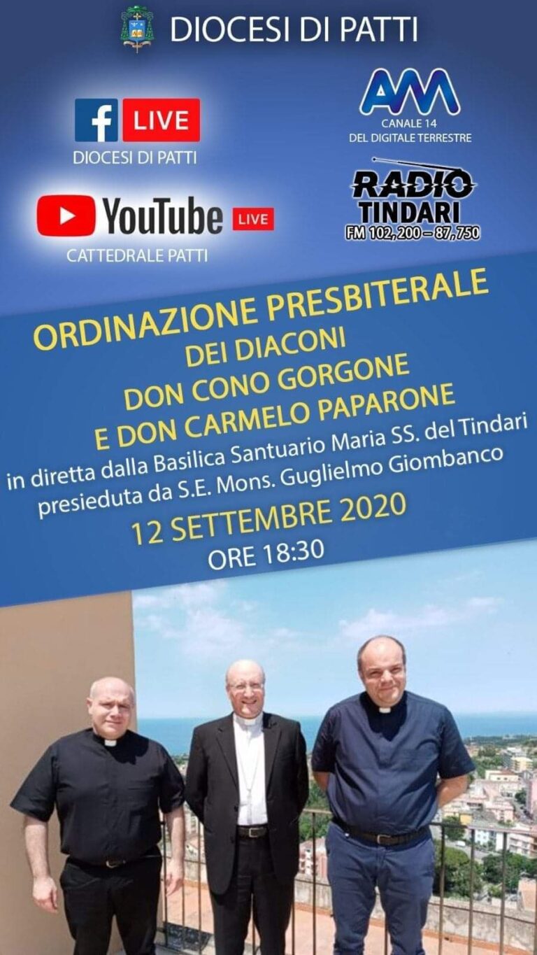 Oggi in diretta da Tindari l’ordinazione di don Cono Gorgone e don Carmelo Paparone – Diretta