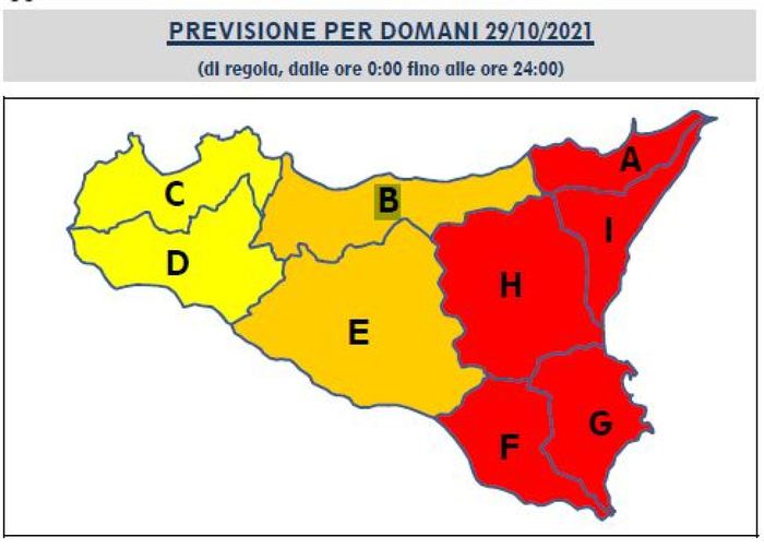 Allerta Rossa sulla Sicilia Orientale per il 29 ottobre, la comunicazione della Protezione Civile