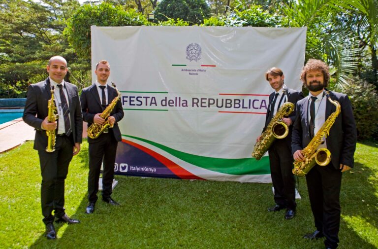 I quattro sassofonisti siciliani del Sikelia Saxophone Quartet ospiti a Nairobi per la Festa della Repubblica