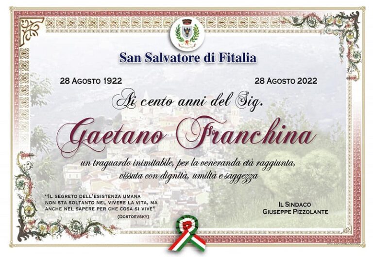 San Salvatore di Fitalia: i 100 anni di Gaetano Franchina