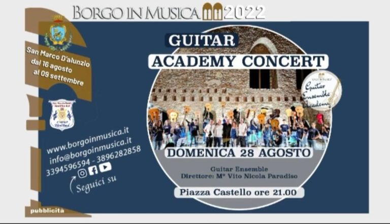S.Marco d’Alunzio, stasera il “Guitar Academy Concert” per Borgo in Musica