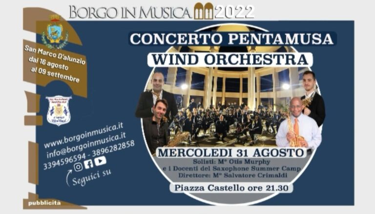 San Marco d’Alunzio, stasera il “Concerto “Pentamusa” della Wind Orchestra