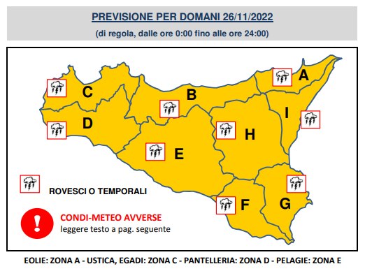 Sicilia – Maltempo, Allerta meteo arancione in tutta la regione