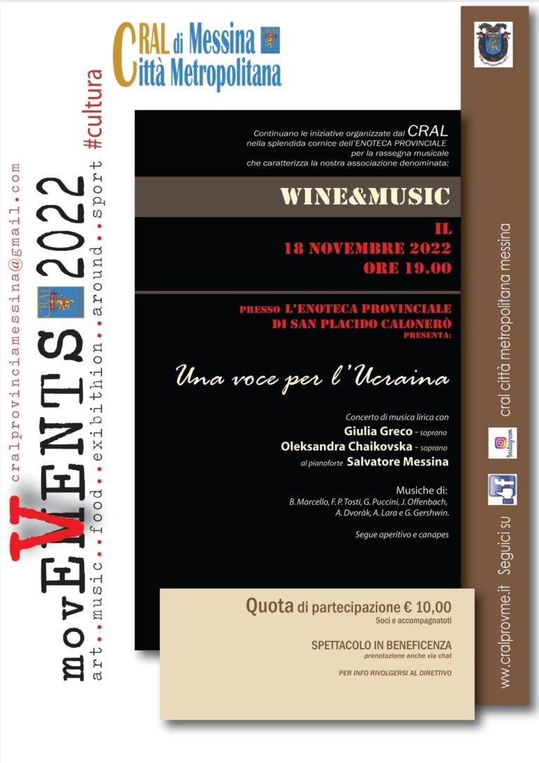 “Una voce per l’Ucraina”: concerto di beneficenza a Messina il 18 novembre