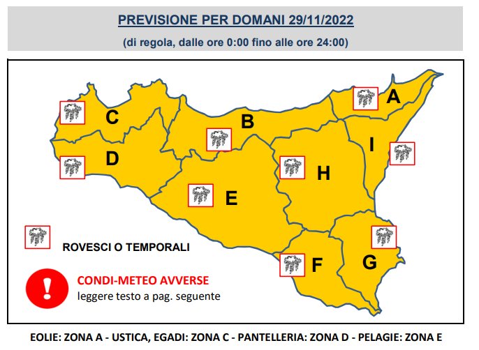 Maltempo – Diramata l’allerta arancione in Sicilia per il 29 novembre