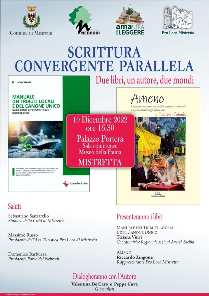 Mistretta, Lucio Catania e la “Scrittura convergente parallela” dei suoi ultimi due libri. La presentazione domenica 10 dicembre