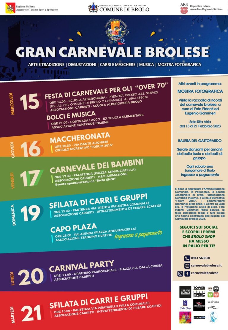 Brolo – Ecco il programma del Gran Carnevale 2023