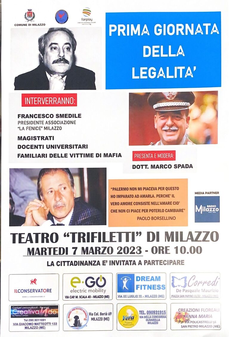 Milazzo: Al Teatro Trifiletti la “1^ Giornata della legalità “