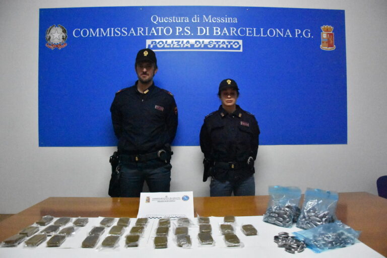 Barcellona PG, blitz della Polizia in casa di un 23enne. Scovati 4 kg di hashish
