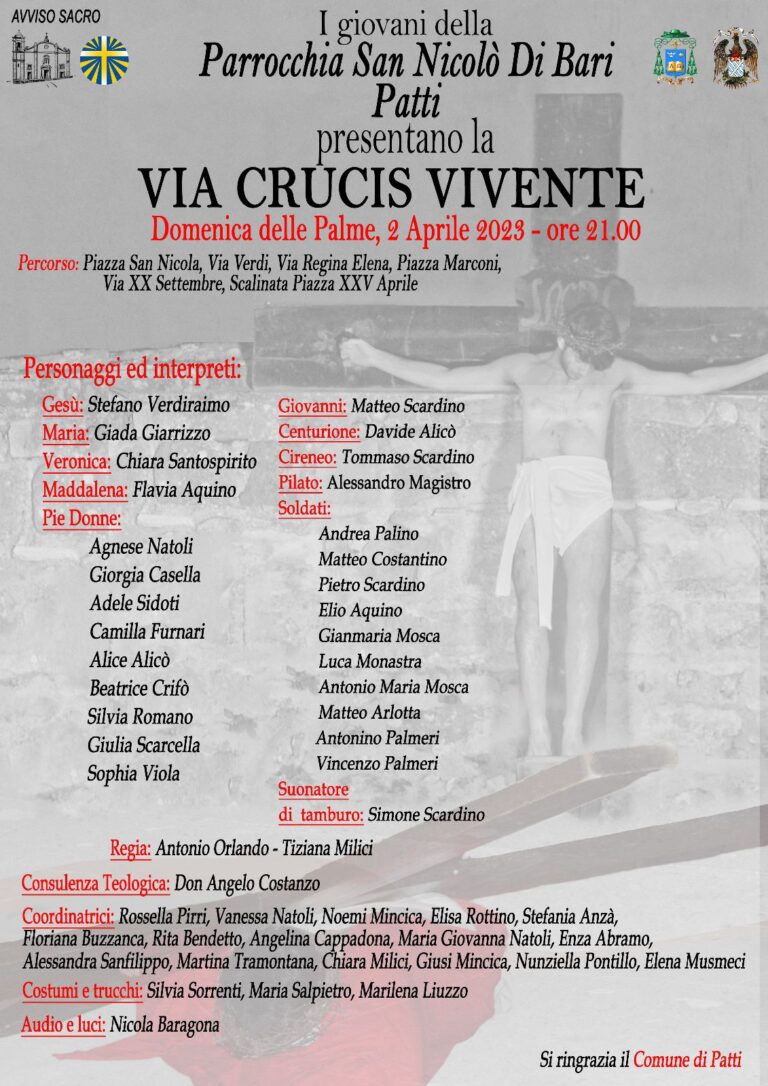 Patti: il 2 aprile i giovani della parrocchia di San Nicola presentano in notturna la Via Crucis Vivente