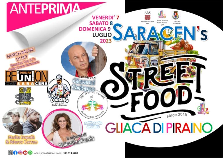 Gliaca di Piraino: dal 7 al 9 luglio torna il “il “Saracen’s Street Food”, organizzato da “GliacAllegra”