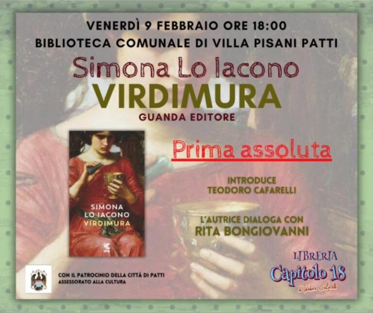 Patti: a Villa Pisani l’anteprima nazionale di “Virdimura”, il nuovo romanzo di Simona Lo Iacono