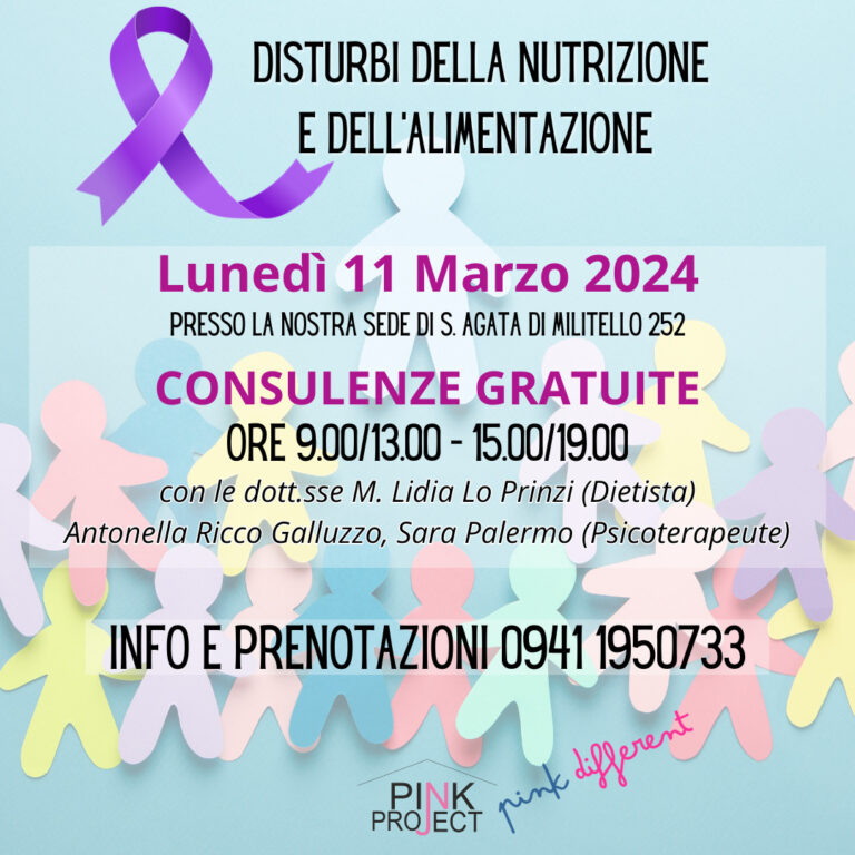 Sant’Agata Militello – Giornata del Fiocchetto Lilla: l’11 marzo Pink Project dedica la giornata alla prevenzione dei disturbi del comportamento alimentare