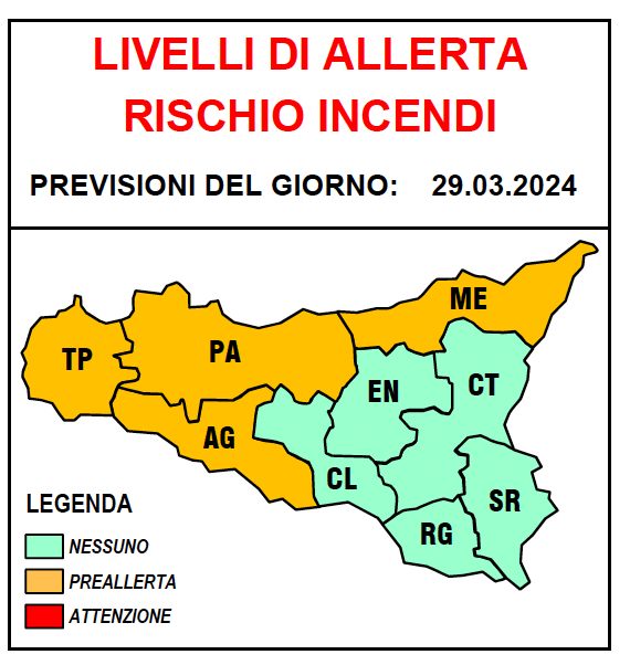 Sicilia: preallerta meteo per rischio incedi per domani nelle province di Messina, Palermo, Agrigento e Trapani