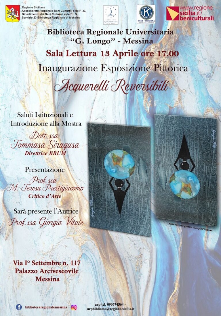 Messina: Vernissage dell’Esposizione “Acquerelli Reversibili”, una mostra di 23 dipinti dell’Artista Giorgia Vitale
