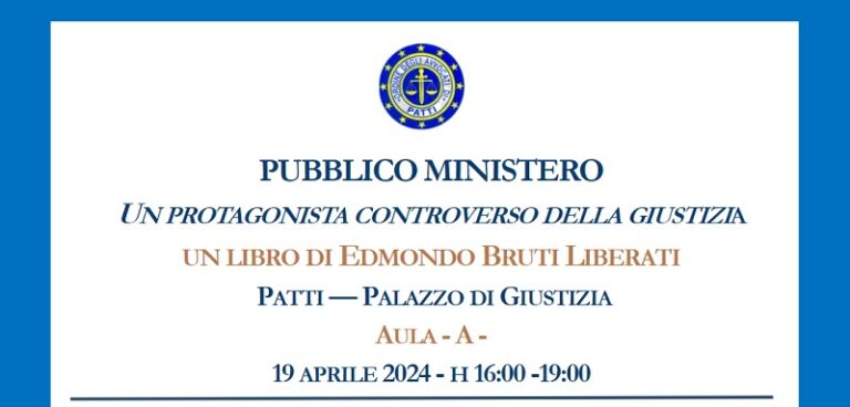 Patti: la presentazione del libro “Pubblico Ministero. Un protagonista controverso della giustizia” di Edmondo Bruti Liberati