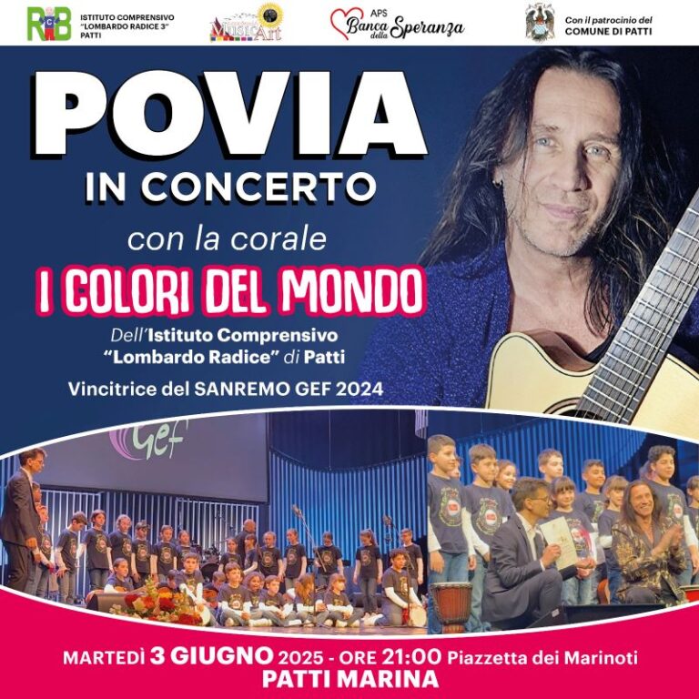 Patti: il concerto di Povia sarà nella Piazzetta dei Marinoti