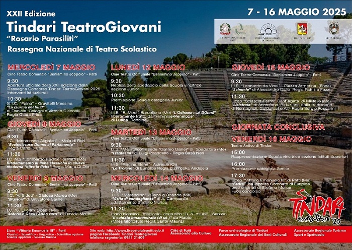 Patti: dal 7 al 16 maggio la 22° edizione della rassegna teatrale “Tindari Teatro Giovani”