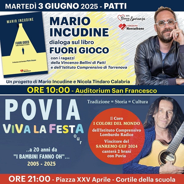 Patti: il cantautore Povia in concerto, canterà anche insieme al coro “I colori del mondo”