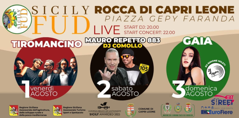 “Sicily Fud Eat Street”, a Capri Leone tre giorni tra gusto, cultura e musica con Tiromancino, Mauro Repetto 883 e Gaia