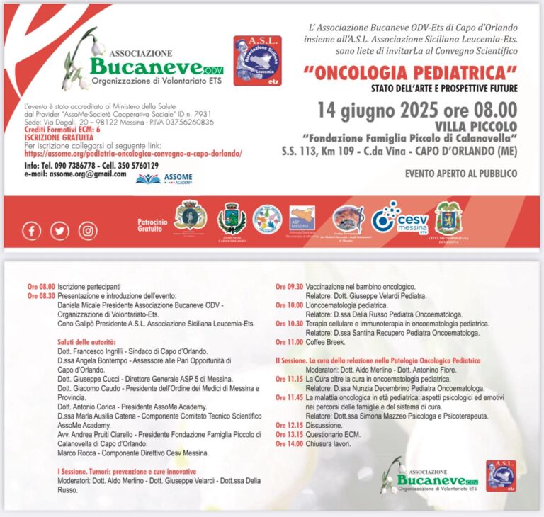 Capo d’Orlando – Sabato a Villa Piccolo convegno su “Oncologia Pediatrica: Stato dell’Arte e Prospettive Future”