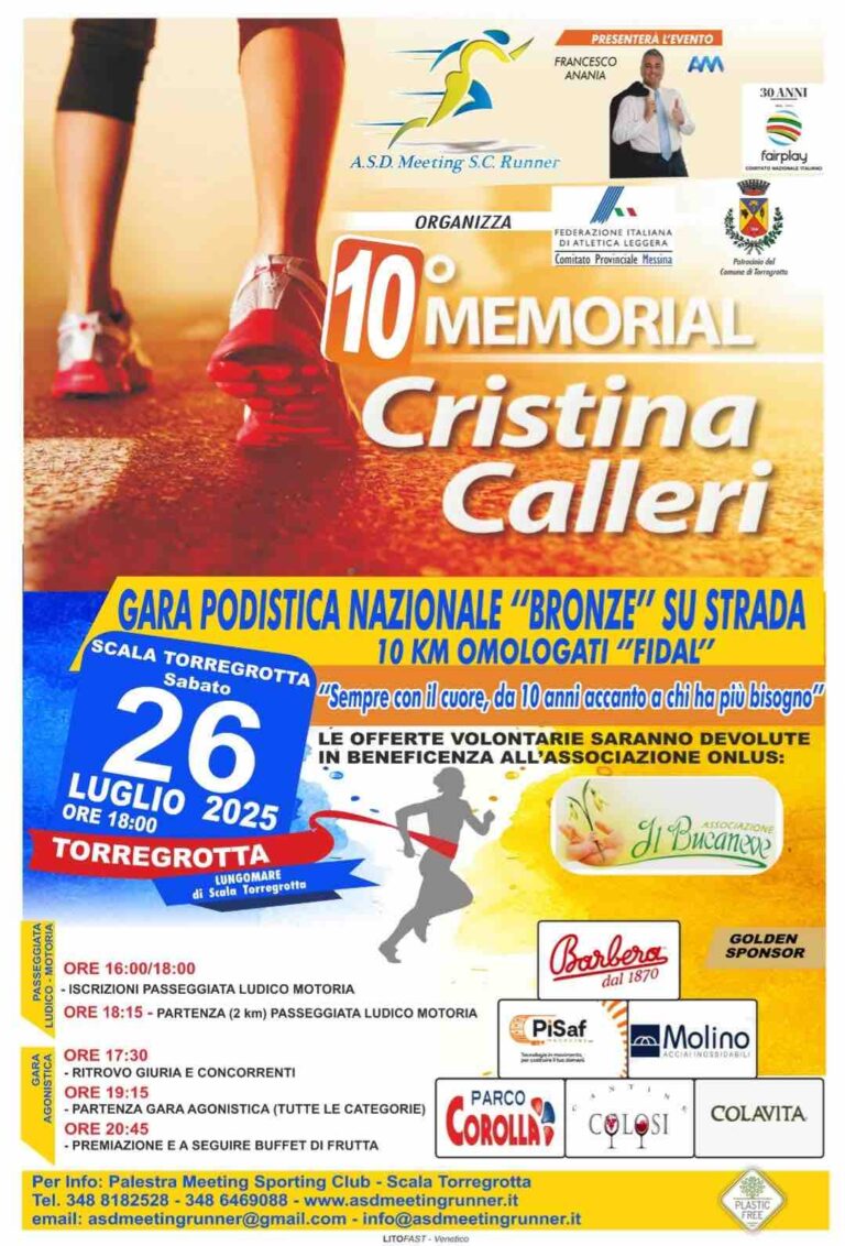 Scala Torregrotta: 10° Memorial Calleri, tra corsa e beneficenza. Quasi 300 i partecipanti sul lungomare tirrenico.