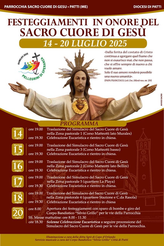 Patti: domenica 20 luglio la solennità del Sacro Cuore di Gesù