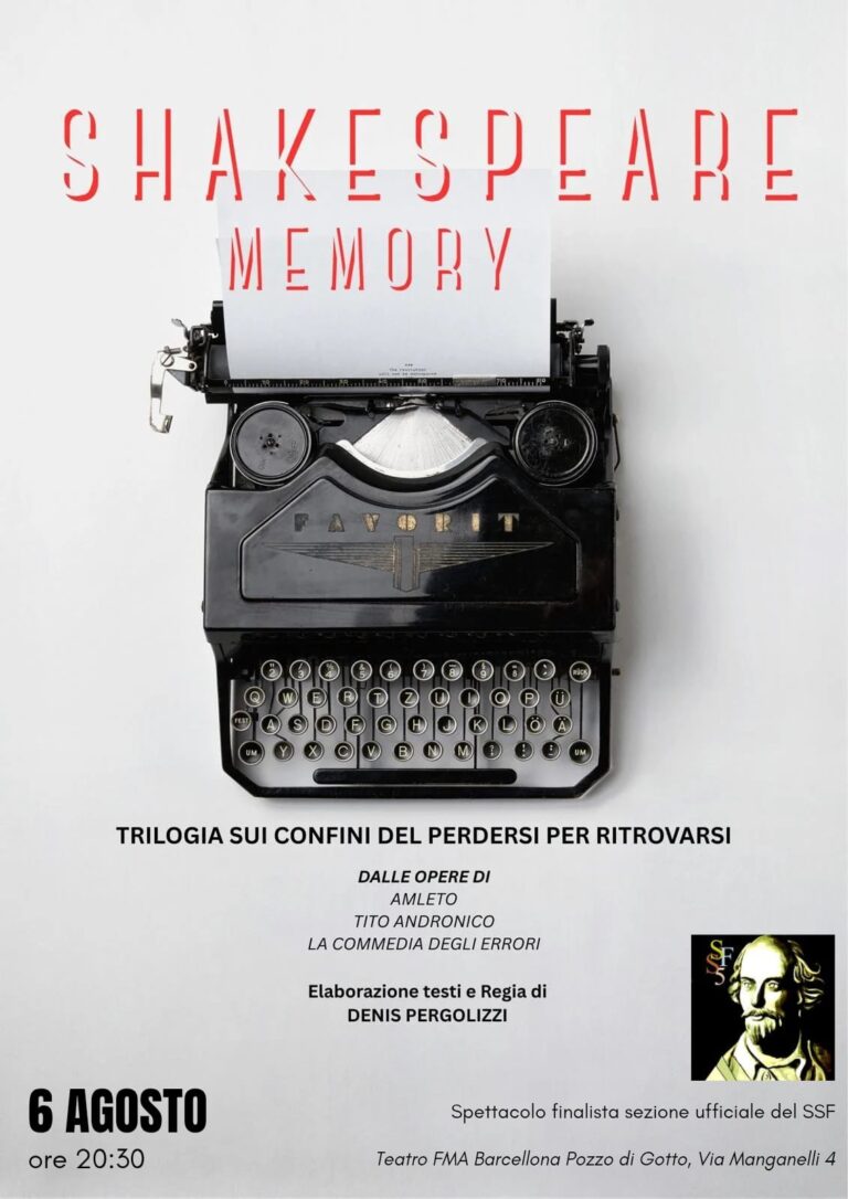 Barcellona Pozzo di Gotto: Al teatro FMA sarò di scena “Shakespeare Memory”