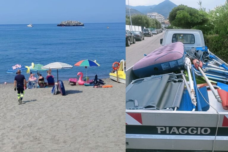 Brolo – Un altro blitz della Polizia Municipale: sequestrati decine di ombrelloni e lettini “salva posto”