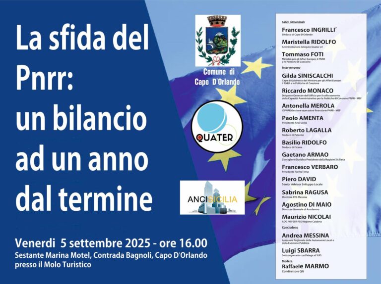 Capo d’Orlando ospita il confronto sul PNRR: un bilancio a un anno dal termine. Appuntamento il 5 settembre