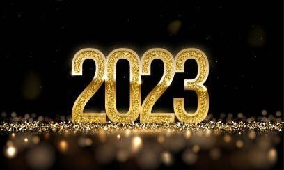 2023 Happy New year vector banner vector template. Winter holiday, christmas congratulations. Festive postcard, luxurious greeting card concept. 2023 number with golden glitter illustration.